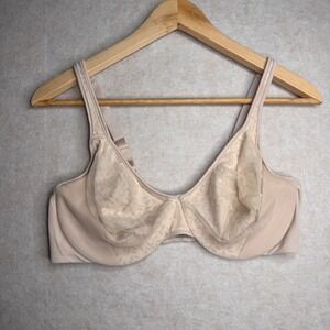 Olga Sheer Perfection 35022 Wired Bra‎ 36D Full Coverage Beige Lace Support VGUC